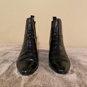 Zara Black Croc Embossed Leather Ankle Boots.